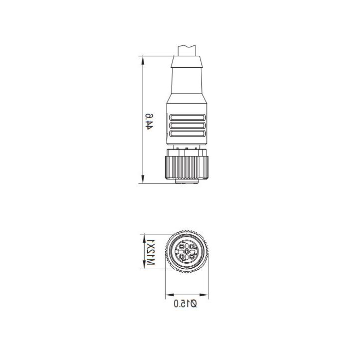 M12 5Pin 、母头直型、引脚5灰色、单端预铸PVC非柔性电缆、带屏蔽、灰色护套、64S267-XXX